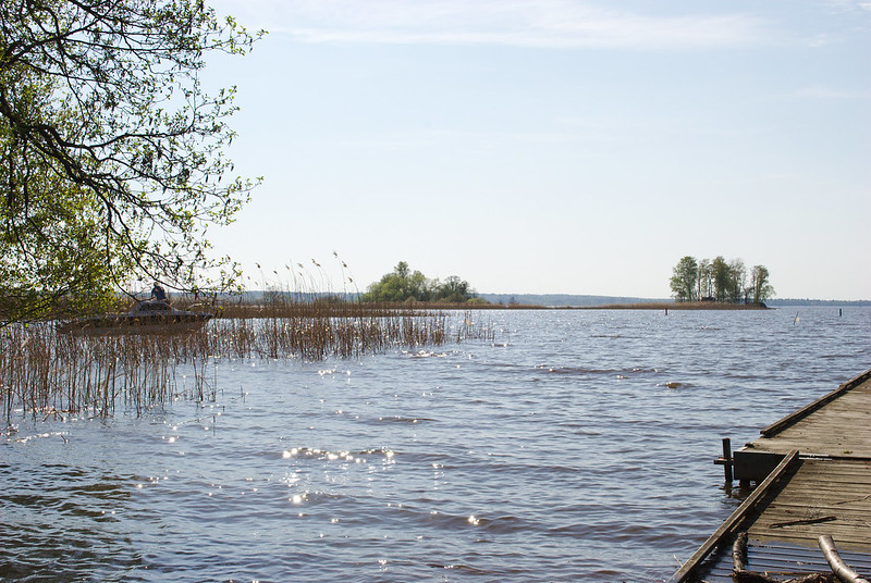 Sol och lite vågor på sjön Hjälmaren. 